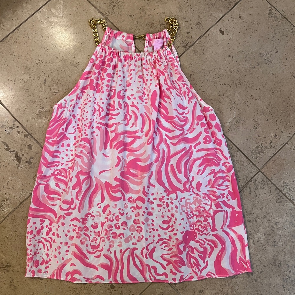 Lilly Pulitzer Pink and White Top with Gold Chain